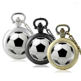 Relógios de bolso moda futebol design vidro cabochão relógio de quartzo vintage masculino feminino preto pingente colar corrente horas relógio