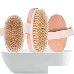 Cleaning Brushes Stock Bath Brush Dry Skin Body Soft Natural Bristle Spa The Wooden Shower Without Handle Drop Delivery Home Garden Dhlah