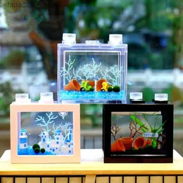 수족관 미니 생태 생선 상자 작은 분리 식물 방수 베타 생선 사발 플라스틱 책상 새우 최대 acuarios aqurium 품목 yq231018