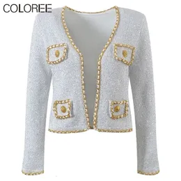 Misto lana da donna Cappotto moda coreana Donna Lusso di alta qualità Elegante catena d'oro con scollo a V Jaqueta Feminina Manteau Femme Hiver 231018