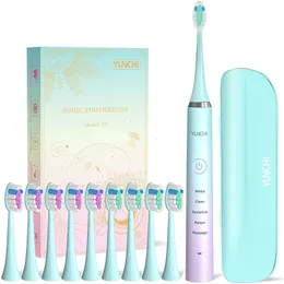 Toothbrush YUNCHI Sonic Electric 5 Modes USB Rechargeable 2Min Timer IPX7 Soft Bristles Tooth Oral Clean Replacement Brush Heads 231017