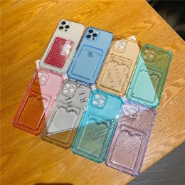 Transparent Card Slot Bag Phone Case for iPhone 15 14 13 11 12 Pro Max Mini X XS XR SE 7 8 Plus Clear TPU Shockproof Soft Wallet Cover Cases Protective Shell