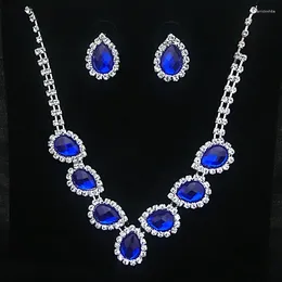 Pendant Necklaces Trendy Blauw Water Drop Rhinestones Vrouwen Ketting Met Zilveren Kleur Ingelegd Zirkoon Pandent Voor Accessoires