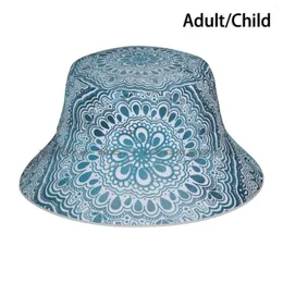 Berets Azul Mandala Bucket Chapéu Sun Cap Zen Yoga Geométrico Muito Calmo Funky Amarelo Roxo Pôr do Sol Padrão Dobrável Ao Ar Livre