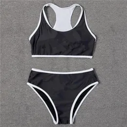 Novo biquíni sexy roupa de banho feminina letras duas peças de cintura alta conjunto de biquíni maiô beachwear verão preto ou branco swimsuit280h