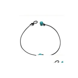 Pendant Necklaces 100Pcs Fashion Knot Turquoises Charms Necklace Leather Cord Jewelry Selling Womens Wholesale Choker Jewelry Necklace Dhdx9