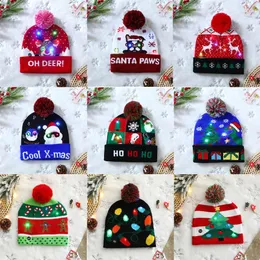 Juldekorationer hattar blinkar ljus upp stickad hatt vuxen barn jultomten med ledårsparti gåvor 231018