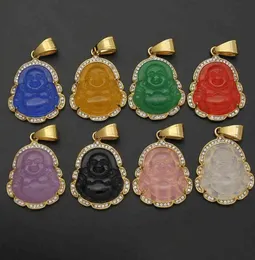 VAF Hela gröna guld Jade Buddha Mini Small Pink Orange Lavender Collier Budda Bhudda Buddah Stone Pendant Necklace5148004