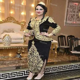 Party Dresses Sexy Black Karakou Algerien Evening With Gold Appliques Ankle Length Side Slit Arabic Kaftan Prom Wear