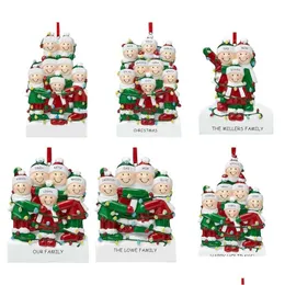 Decoraciones navideñas Adornos de resina personalizados Colgante Nombre de familia Bendición Árbol Habitación Entrega de gotas Hogar Jardín Fiesta festiva Sup Dhmav