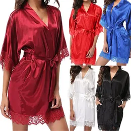 Sexy Pyjamas Lingerie Satin Lace Black Kimono Intimate Sleepwear Robe Night Gown Women Erotic Underwear 231017