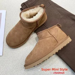 Wool 483 Real Ladies Sheepskin Snow Fur Warm Low-Cut Shoes Slippers Man Women Winter Short Boots Super Mini 231018 463