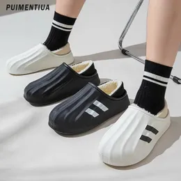 Chinelos de inverno homens mulheres pele impermeável quente pelúcia casa slides indoor ao ar livre grosso único calçado antiderrapante casal sapatos 231017