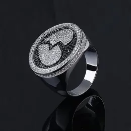 Mensbruten hjärta ring silver svart två ton kubik zirkoniummikro pantar diamanter hiphop ring med presentförpackning storlek 7-1264a