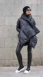 Winter Jacket Hoodie Coat Extra Warm Asymmetric Extravagant Black Hooded Coat Waterproof Windproof Quilted with Side Pockets