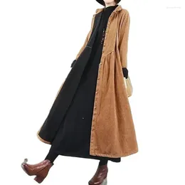 Women's Trench Coats Add Velvet Thickened Corduroy Winter Windbreaker Retro Knee Length Women Coat Single Breasted Buckle Casual Outerwear