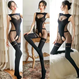 Sexig set bodysuit underkläder underkläder flicka kroppsstockning täta svarta kostymer porr kvinnor intimat slang stretch mesh strumpor 231017