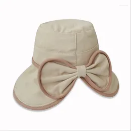 Berets WZCX Bow Collapsible Flat Top Frauen Schattierung Fischerhut Frühling Sommer Sonnenschutz Einfarbig Basin Cap Angeln