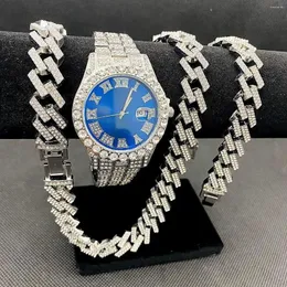 Chaînes Full Iced Out Montre Mens Cubain Chaîne Bracelet Colliers Initiales Ras Du Cou Hip Hop Bijoux Pour Hommes Or Set234s