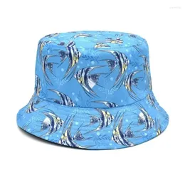 Berets Vintage Print Eimer Hut Reversible Faltbare Fischer Hüte Frühling Sommer Dame Mädchen Panama Caps Frauen Mode Sonnenschutz Kappe