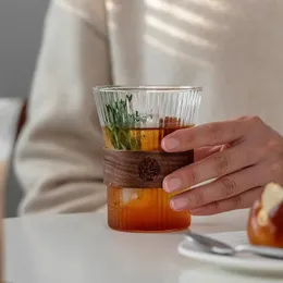 Tazze 350ML Tazza da caffè in vetro stile giapponese Tazza in noce con maniche Bicchieri da caffè Tè Birra 231018