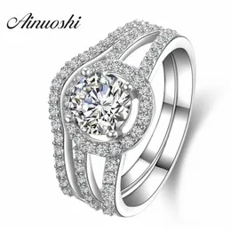 AINUOSHI Luxury 1 Carat Women Engagement Rings Set 925 Solid Sterling Silver Halo Bague High Quality Bridal Ring Set for Party Y202894