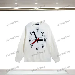 Xinxinbuy Men Designer Hoodie Sweatshirt Clock Letter Jacquard Wool Women Black Blue White XS-XL
