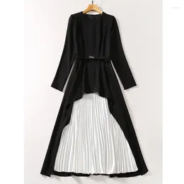 Casual Dresses Aesthetic Clothes Black And White Color Block Patchwork Pleated Midi Boho For Woman S - XXL