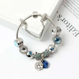 Nuovi braccialetti con ciondoli per occhi di gatto blu Bracciale con perline Braccialetti in argento 925 Stelle luminose Luna Bracciale Gioielli fai da te200H