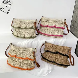 Sacos de noite Ruffles palha artesanal verão praia destacável e alça ajustável mulheres moda crossbody choque de cores hobo saco