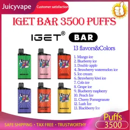Authentic IGET BAR 3500 Puffs Disposable Electronic Cigarettes Device Kit vape Pod starter kit 12ml Prefilled Cartridge 1500 mA Power Battery Authentic legend king