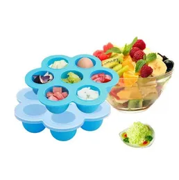 Silikonäggbitar Mögelverktyg för Instant Pot Accessories Egg Mold Freezer Ice Cube Mays 7 Hål Baby Food Storage Boxes