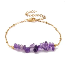 Charm Bracelets 15PCS Fashion Women Bracelet Irregular Natural Chip Stone Pink Crystal Aquamarine Amethysts Gold Color Chain