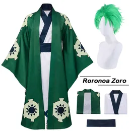 Anime Zoro Cosplay Costume Roronoa Zoro Cosplay Kimono Wano Kuni Country Zoro Clothes Wig for Adult Halloween Costumes for Mencosplay
