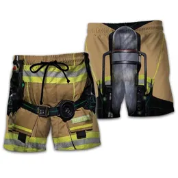 Cosplay Fire Fighting Summer Men Board Shorts 3D Modna moda dla mężczyzn chłopcy brązowe spodnie Plus 5xl Quick Dry220f