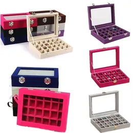 24 Grids Black Rose Red Velvet Jewelry Box Rings Earrings Necklaces Makeup Holder Case Organizer Women Jewelery Storage 220309184z
