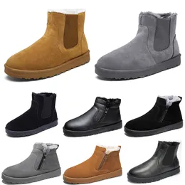 Oklandade snöstövlar Mid-top Men Woman Shoes Brown Black Grey Leather Fashion Trend Outdoor Cotton Color 3