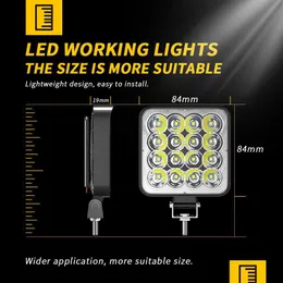 Mini 16 Led 48W Work Light Lamp Square Spotlight 12V 24V Offroad Bar 4X4 4Wd For Truck Car Suv Atv Headlight Drop Delivery Dhfgp