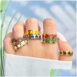 Wedding Rings Wedding Rings Vienkim Fashion 2023 Korean Trendy Drip Oil Enamel Color Contrast Star Metal For Women Couple Jewelry Acce Dhkhu