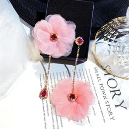 Fyuan brincos de assimetria de cristal para mulheres, bijuterias, fio rosa, flor, brincos pendurados, joias de declaração, presentes251b