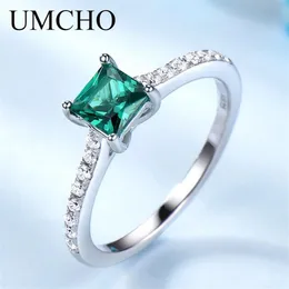 UMCHO Green Emerald Gemstone Rings for Women Genuine 925 Sterling Silver Fashion May Birthstone Ring Romantic Gift Fine Jewelry 20248n