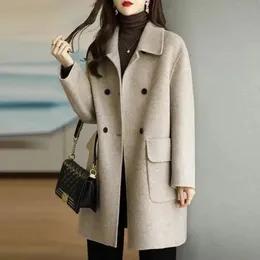 Womens Wool Blends Autumn Winter Women Woolen Coat Stor storlek Löst rockar DoubleBreasted Cashmere Long Overrock Kvinna 231018