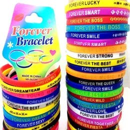 Bulk Lots 100pcs Top Design Contlulful Carm Forever Silicone Bracelets Rubber Sports Wristands Men Women Toys Barkles عيد ميلاد XMAS248X