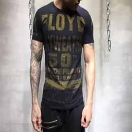 Summer Mens Casual T koszule złota srebrne kolory krinestonu marka odzież Man's nosza krótkie rękawowe szczupłe koszulki TEES Plus259t