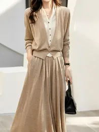 Two Piece Dress 2 Set Skirt and Top 2024 Spring Autumn V neck Knitted Cardigan Loose Sets Korean Fashion Women s Clothing 231018