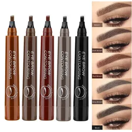 Ögonbrynsförstärkare 5 färger Vattentät 4 gaffel Tip Eyebrow Tattoo Pencil Långvarig brun flytande ögonbryn Pen Eye Cosmetics Women Beauty Makeup 231018