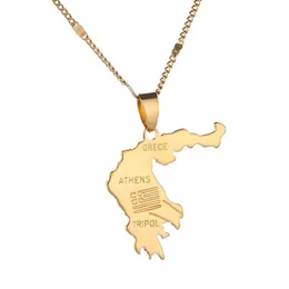 Collana con ciondolo mappa Grecia colore oro Mappa di Atene Mappa del paese Simbolo ateniese Catena di gioielli alla moda patriottica240y