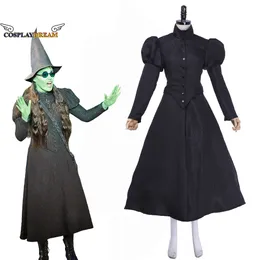 Wicked Musical Elphaba Cosplay-Kostüm mit Hut, schwarze Victoria-Ärmel, langer Rock, Kleid, Anzug, Halloween, Party, Theaterkleidung