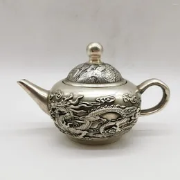 Bottles Collect China Fine Workmanship Tibetan Silver White Copper Sculpture 'Dragon And Phoenix ' Kettle Metal Crafts Home Decoration