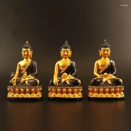 Dekorative Figuren, 13 cm, vergoldet, drei geschätzte Buddha-Statuen, Kunstharz, Sakyamuni/Amitabha/Maskottchen, Heimdekoration
